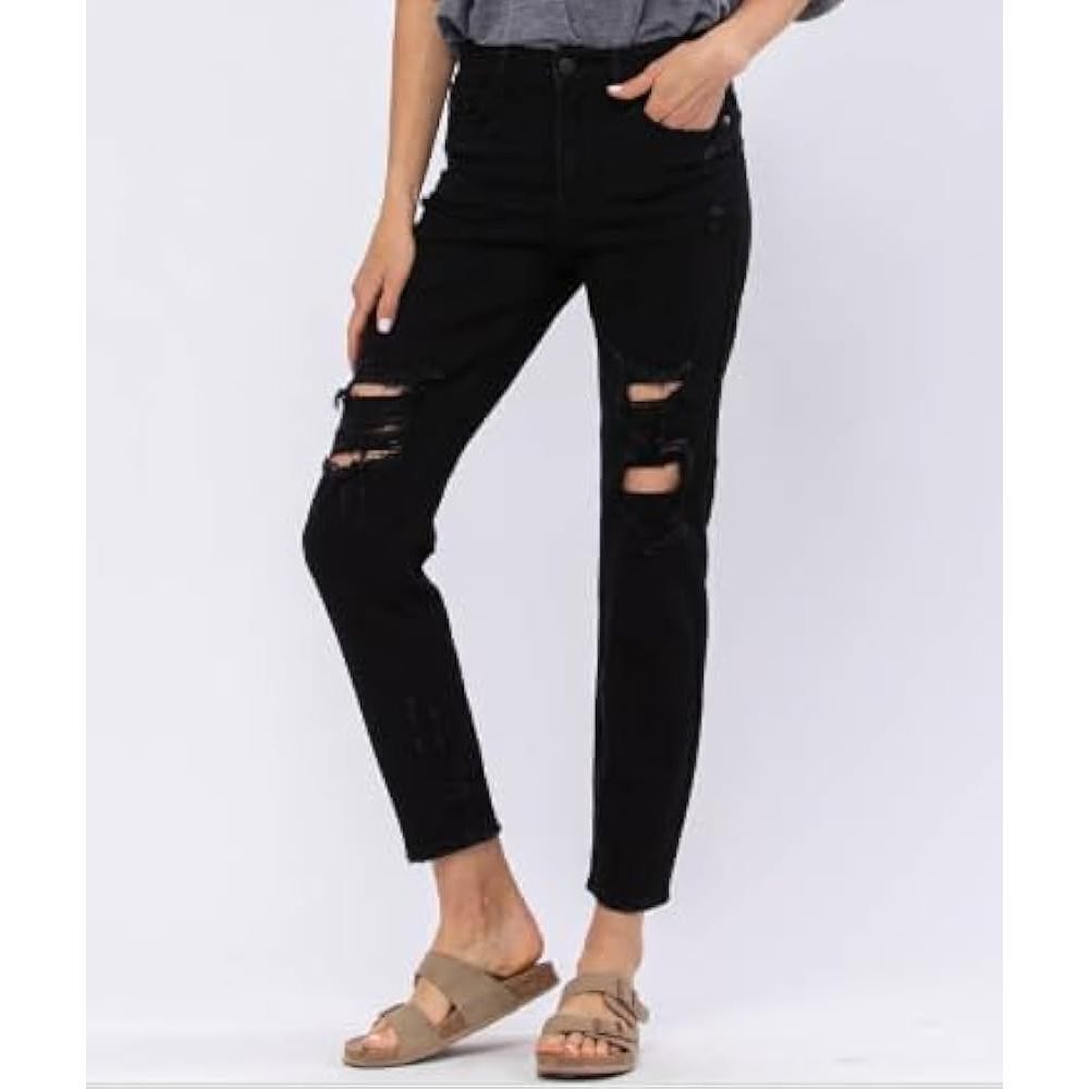 Judy Blue Distressed Black Boyfriend Destroy Jeans JB82161BK Women's Size 11/30